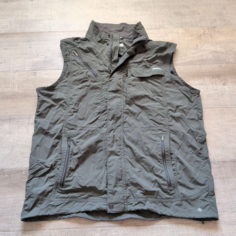 Columbia Men's XL Omni-Shade Utility Vest Olive Green Fishing Hiking